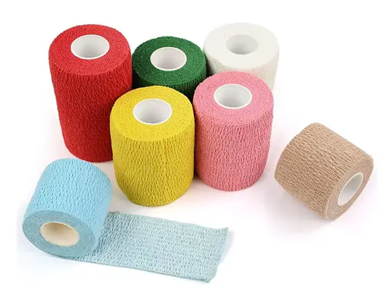 Self-adhesive cohesive bandage for veterinary and sports use