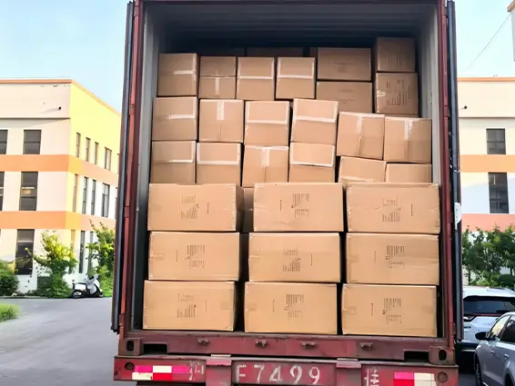 Full container shipment of packaged goods ready for global delivery